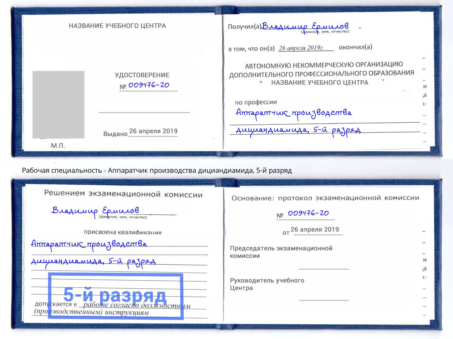 корочка 5-й разряд Аппаратчик производства дициандиамида Ачинск