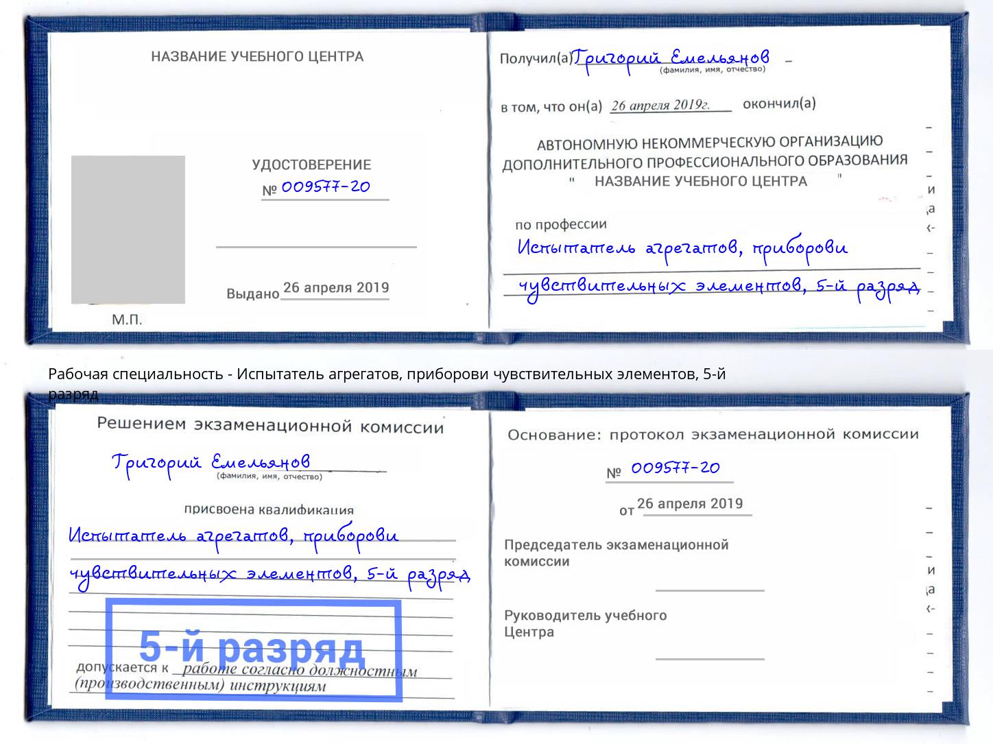 корочка 5-й разряд Испытатель агрегатов, приборови чувствительных элементов Ачинск