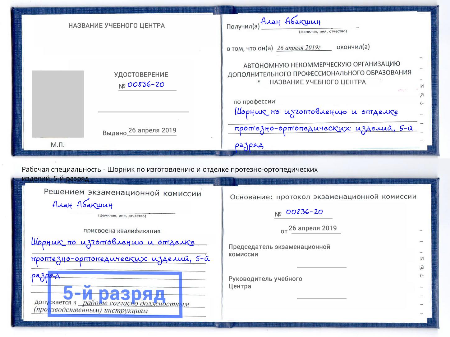 корочка 5-й разряд Шорник по изготовлению и отделке протезно-ортопедических изделий Ачинск