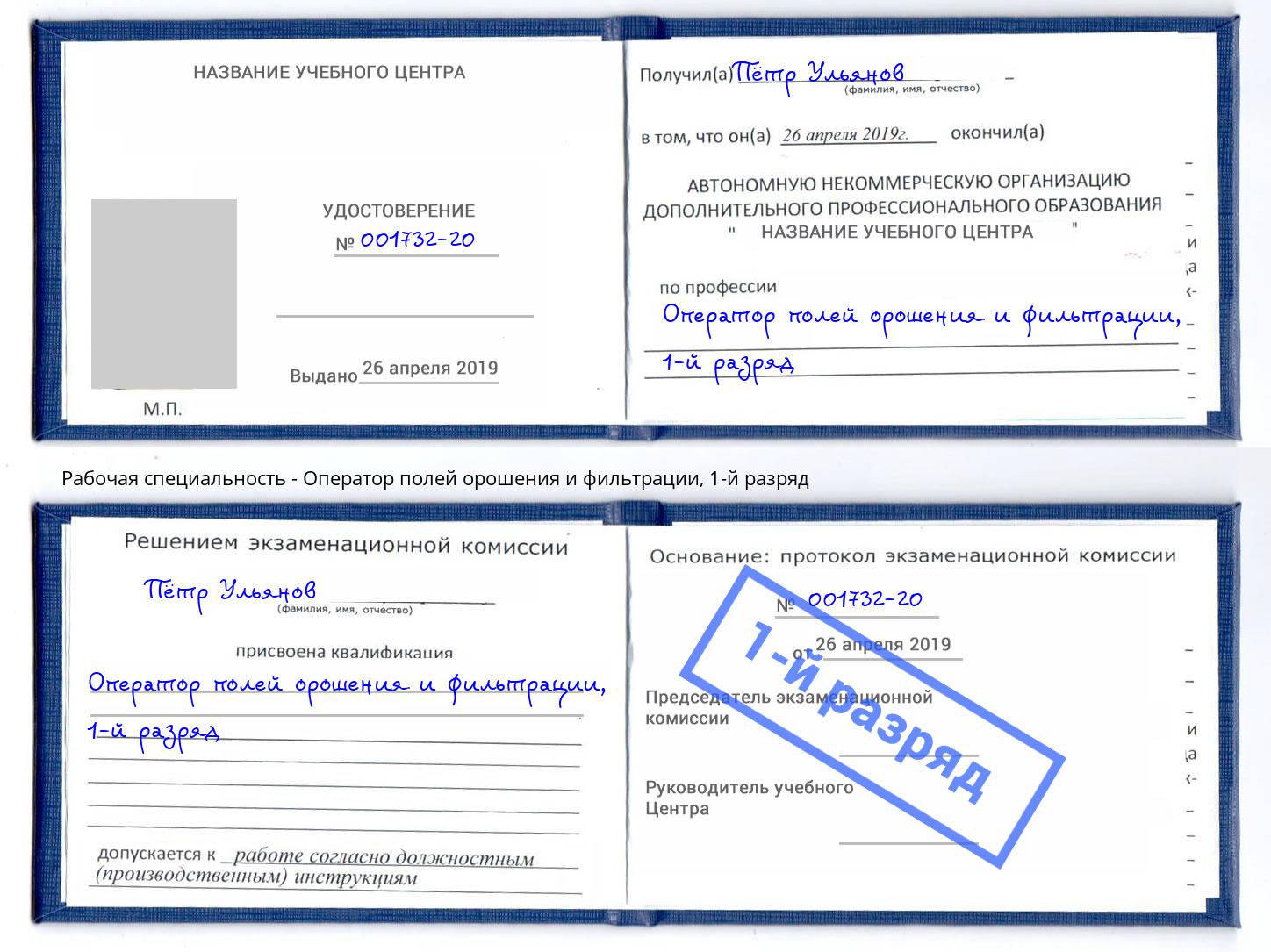 корочка 1-й разряд Оператор полей орошения и фильтрации Ачинск