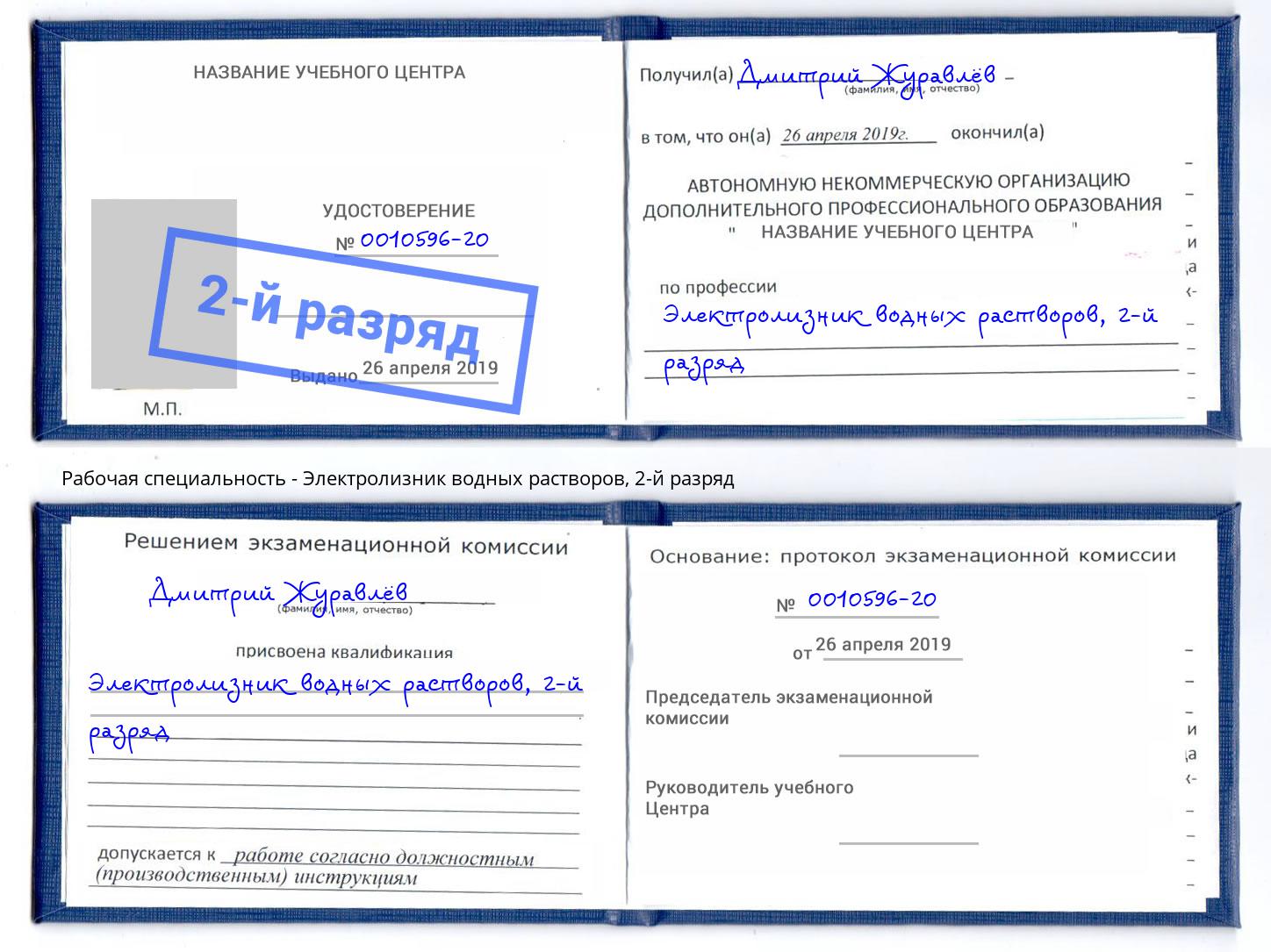 корочка 2-й разряд Электролизник водных растворов Ачинск