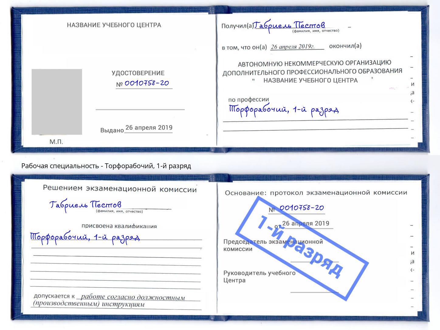 корочка 1-й разряд Торфорабочий Ачинск