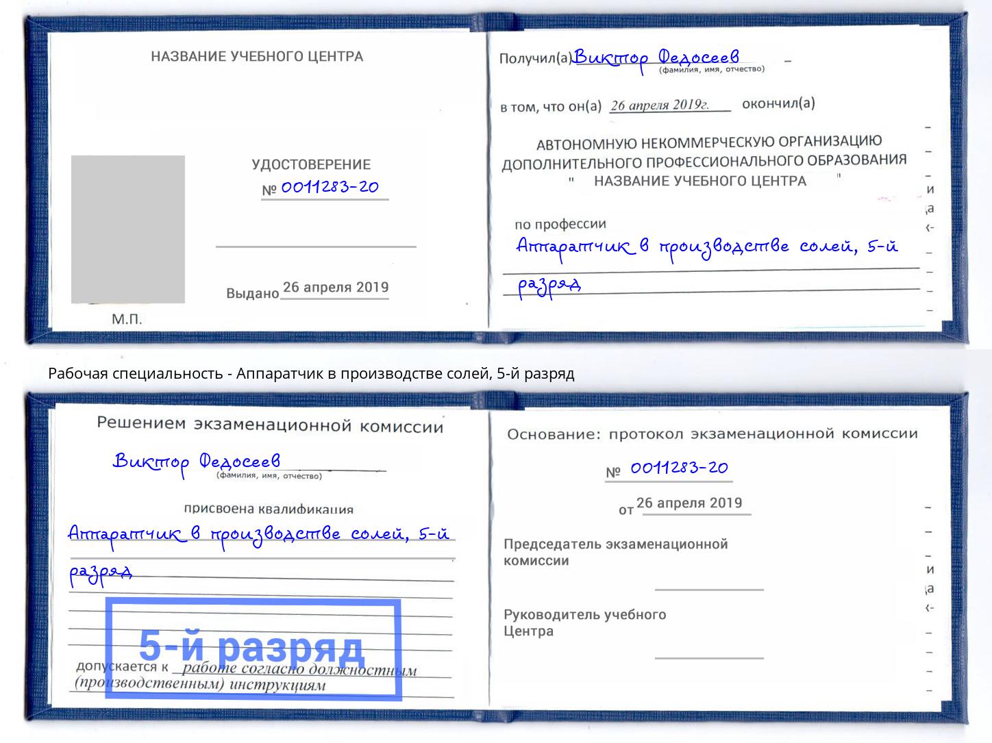 корочка 5-й разряд Аппаратчик в производстве солей Ачинск