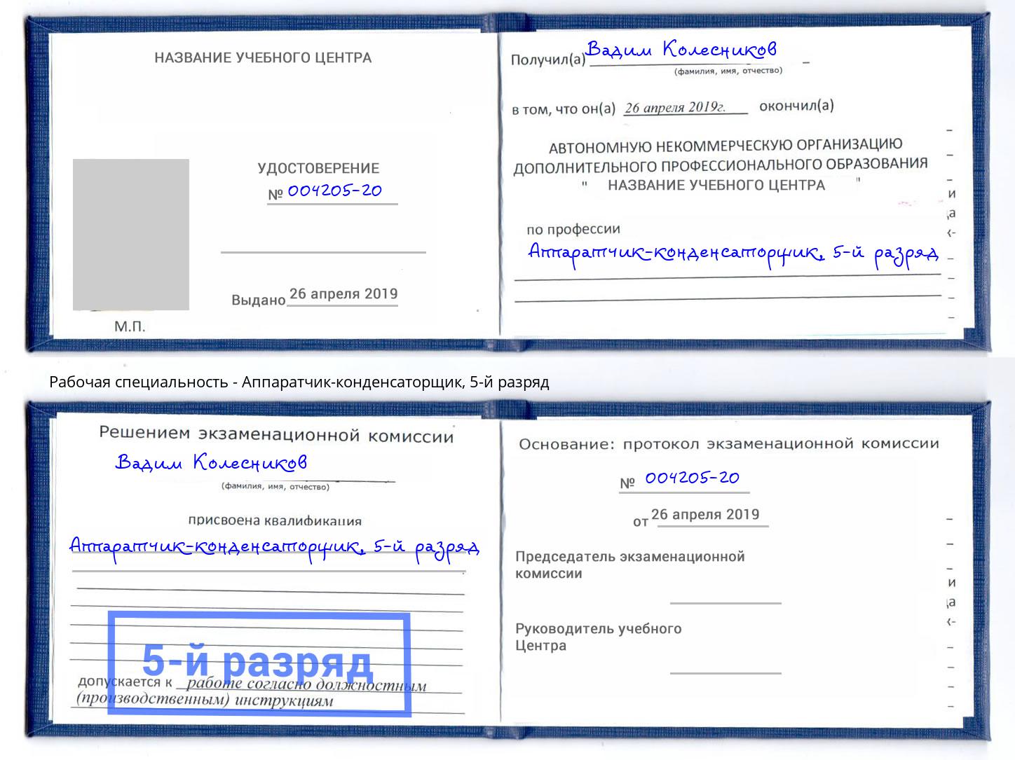 корочка 5-й разряд Аппаратчик-конденсаторщик Ачинск